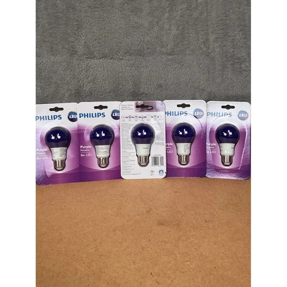 Philips 8W Purple‎ LED Light Bulbs A19 E26 Medium Base 5 Pack 9290012240 New